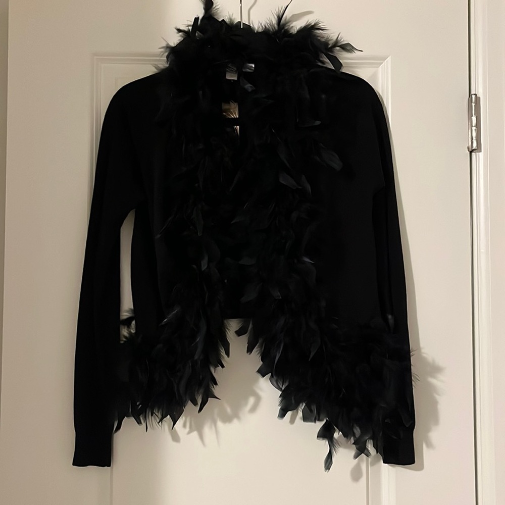Y2K style feather trim cardigan